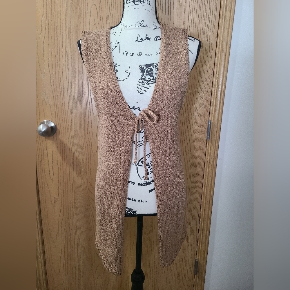 Be Cool Brown Y2k Style Grannycore Knit Sweater Tie Cardigan Vest